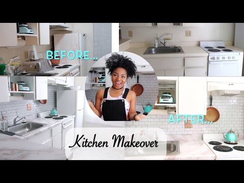 EXTREME DIY Kitchen Makeover//Rental Friendly/Floor, Backsplash, contact paper & MORE! $300 BUDGET