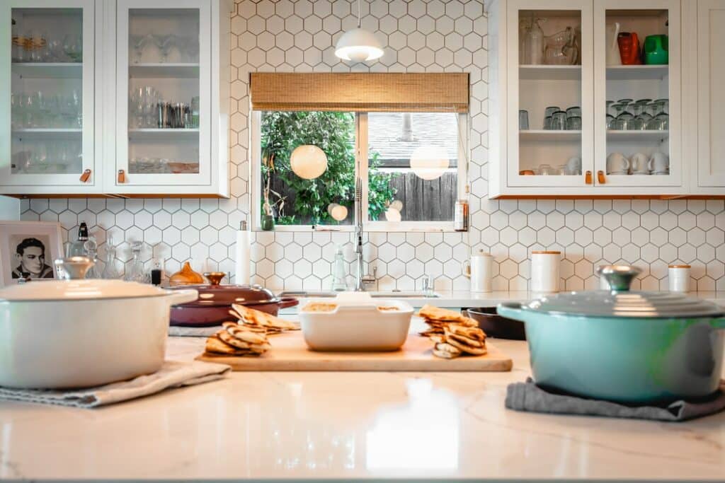 Kitchen with a DIY backsplash