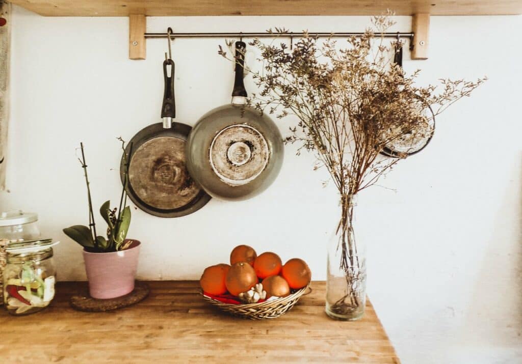 pots hanging in a kitchen