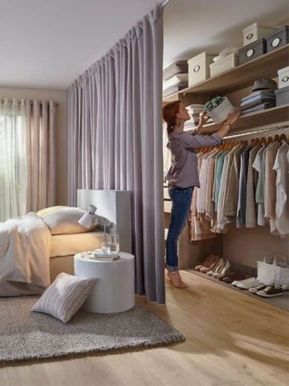 closet covered with curtain