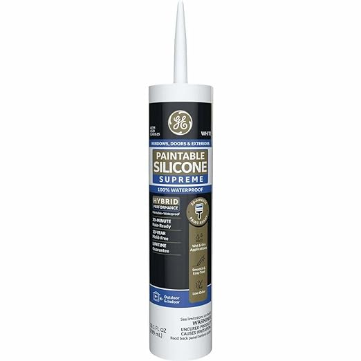 GE Supreme Paintable Silicone Caulk for Window & Door - 100% Waterproof Silicone Sealant, 7X Stronger Adhesion, Freeze & Sun Proof