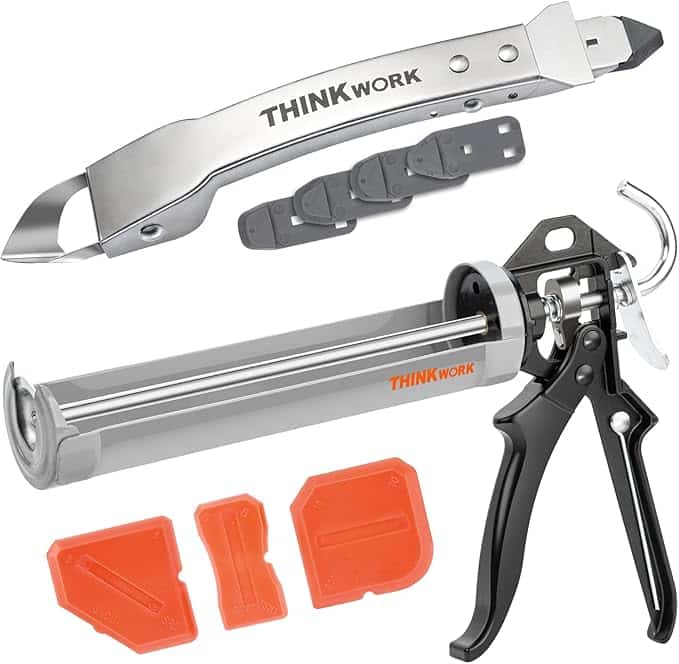 THINKWORK Caulk Gun, Smooth Caulking Gun, Caulking Tool Kit, Silicone Gun, Hand Caulking Guns for Bathroom, Kitchen, Floor, Window, Sink Joint, Frames Seal