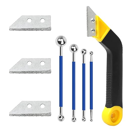 Coitak Tile Grout Saw Angled Grout Saw with 3 Pieces Extra Blades Replacement, Grout Removal Tool for Tile Cleaning