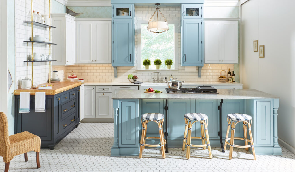 blue kitchen cabinets