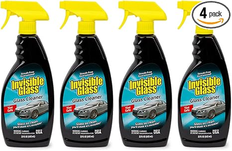 Invisible Glass 92164-4PK 22-Ounce Premium Glass Cleaner and Window Spray for Auto and Home, Streak-Free Shine on Windows, Windshields, and Mirrors, Residue-Free, Ammonia-Free, Tint Safe, Pack of 4