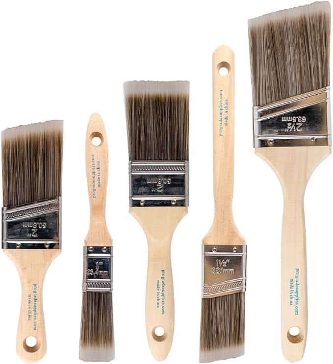 Pro Grade Paint Brushes - 5-Piece Flat and Angle Paint Brush Set for All Latex and Oil Paints & Stains - Home Improvement - Interior & Exterior Use