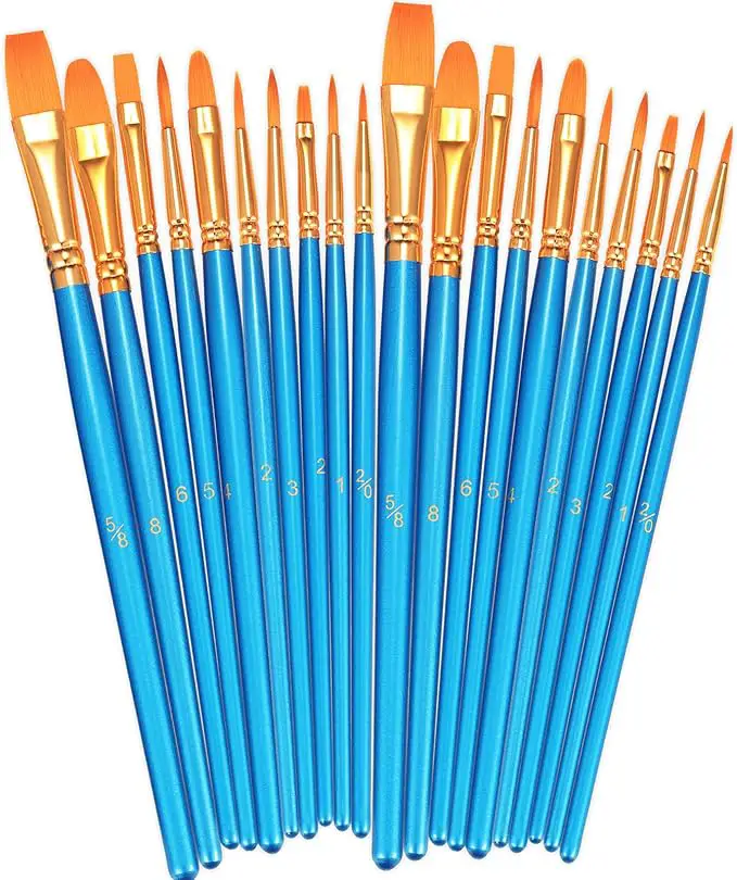 BOSOBO Paint Brushes Set, 2 Pack 20 Pcs Round-Pointed Tip Paintbrushes Nylon Hair Artist Acrylic Paint Brushes for Acrylic Oil Watercolor, Face Nail Art, Miniature Detailing & Rock Painting, Blue