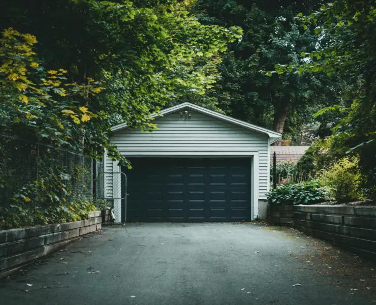 black garage door with windows