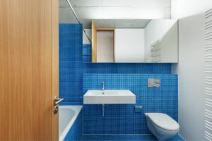 small navy bathroom