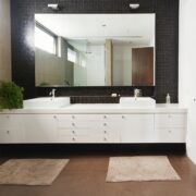 high should bathroom mirror be above vanity