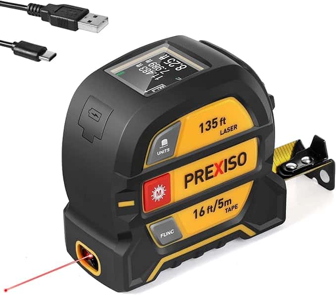 PREXISO 2-in-1 Laser Tape Measure - NOT DIGITAL TAPE - 135Ft Rechargeable Laser Measurement Tool & 16Ft Measuring Tape Movable Magnetic Hook