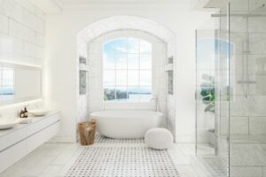 bathroom with separate toilet and shower layout