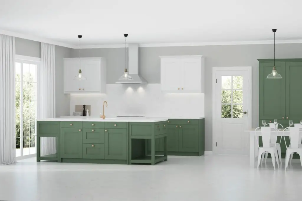 sage green shaker kitchen cabinets