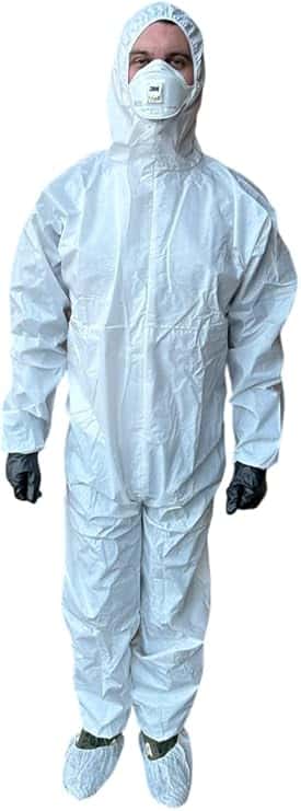 Hazmat suit, Chemical Protective Coverall, Category III, Type A, Microporous,Hood, Elastic Wrists and Ankles, Zipper