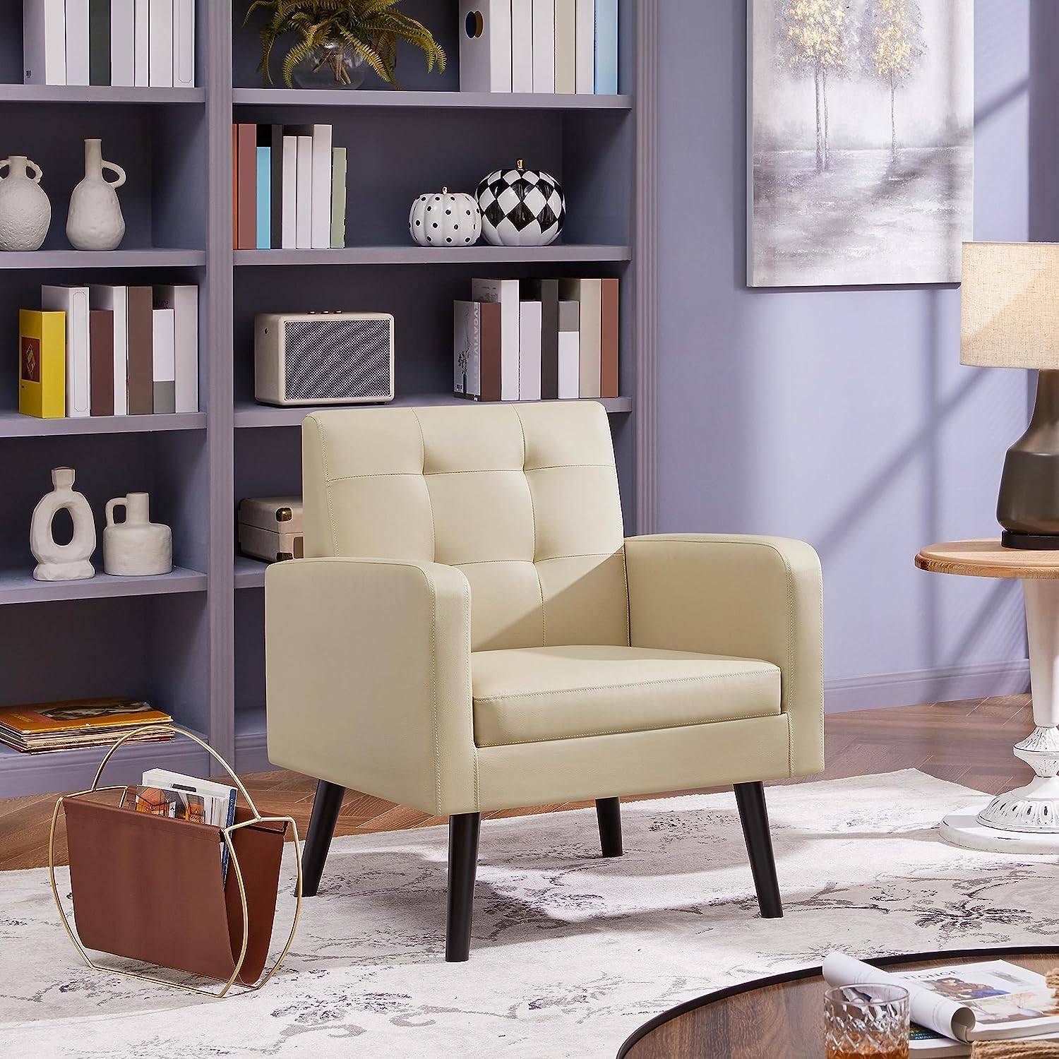 beige leather living room chair
