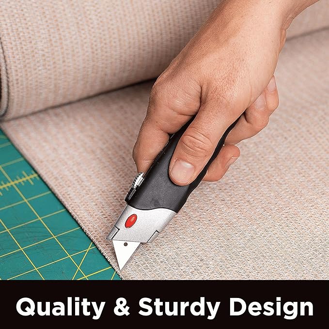 Premium Utility Knife Set | Retractable Box Cutter with Rubber Handle | Heavy-Duty Cutting for Cardboard, Carpet, Plastic | Retractable Blade | Includes 2 Razor Knives & Extra Blades