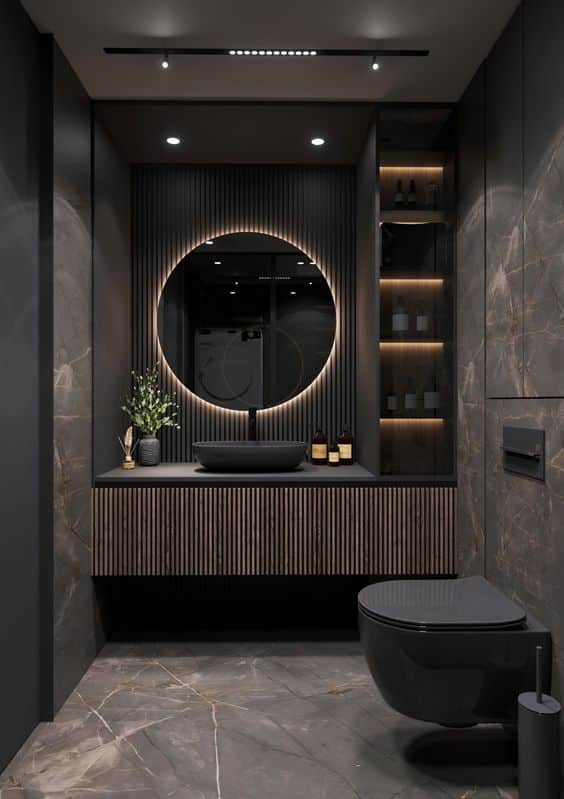 black bathroom floating cabinet