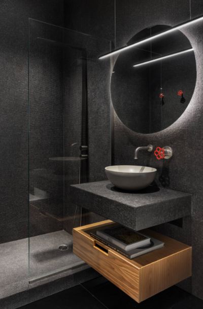 black bathroom one tile design