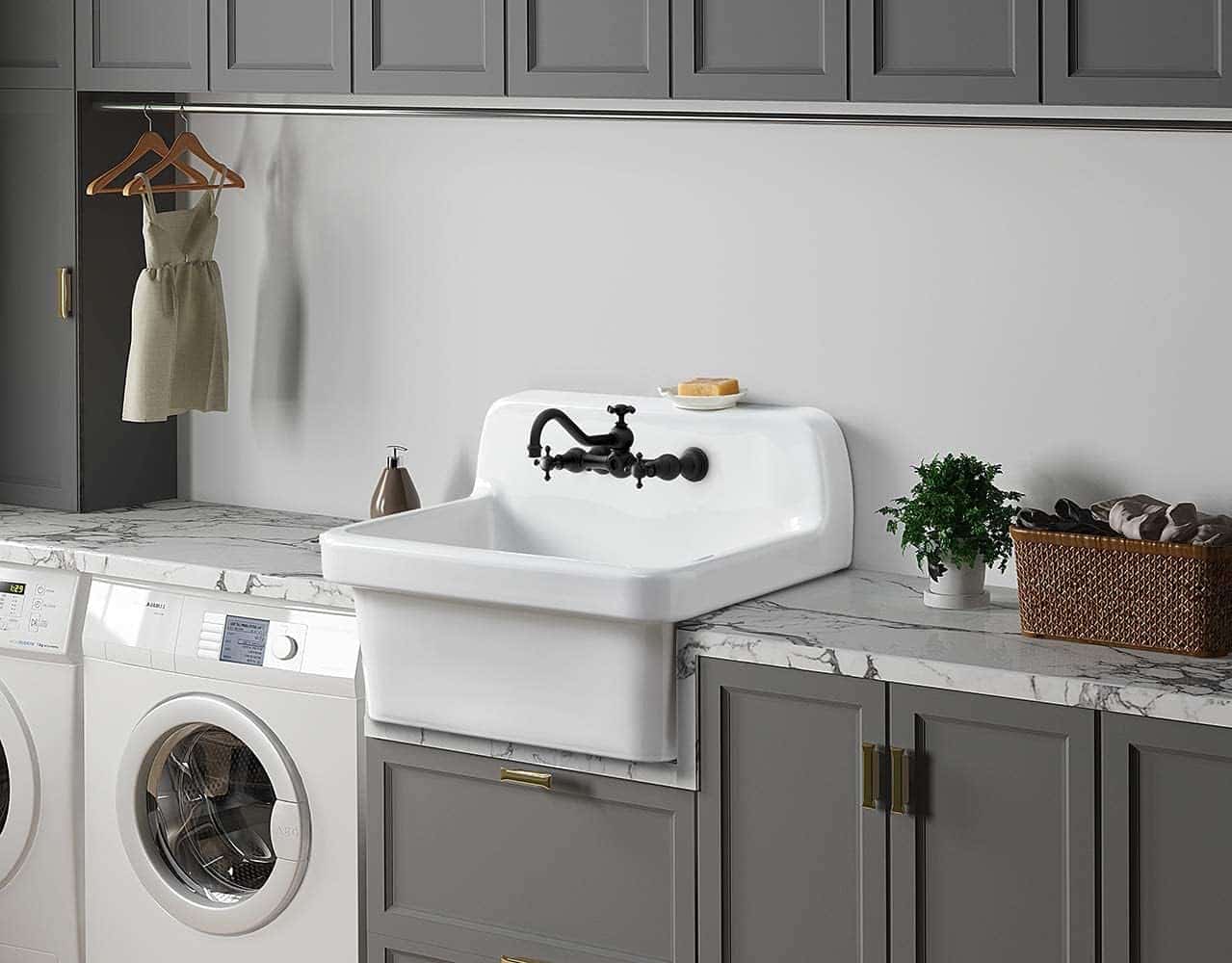 wall mounted farmhouse sink for laundry room