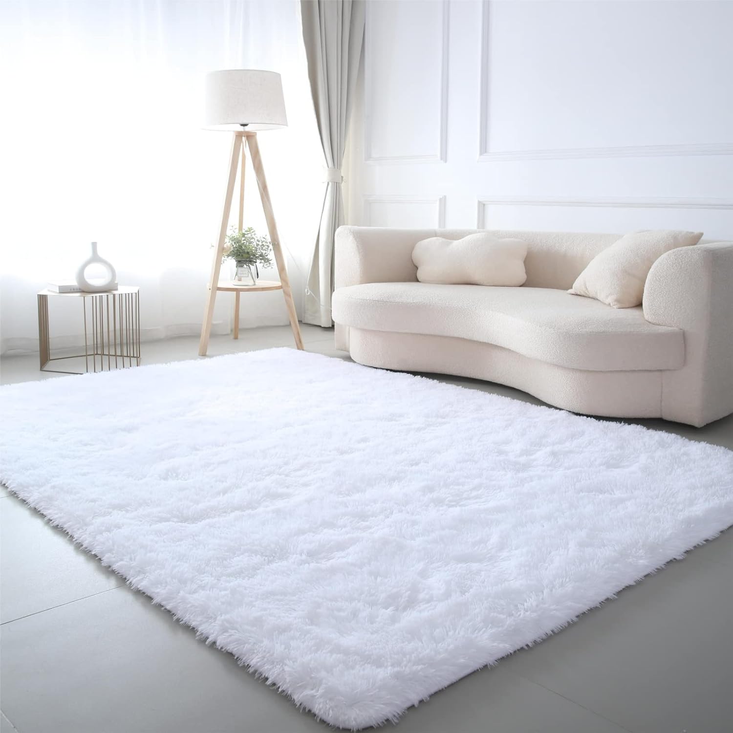 white rug living room