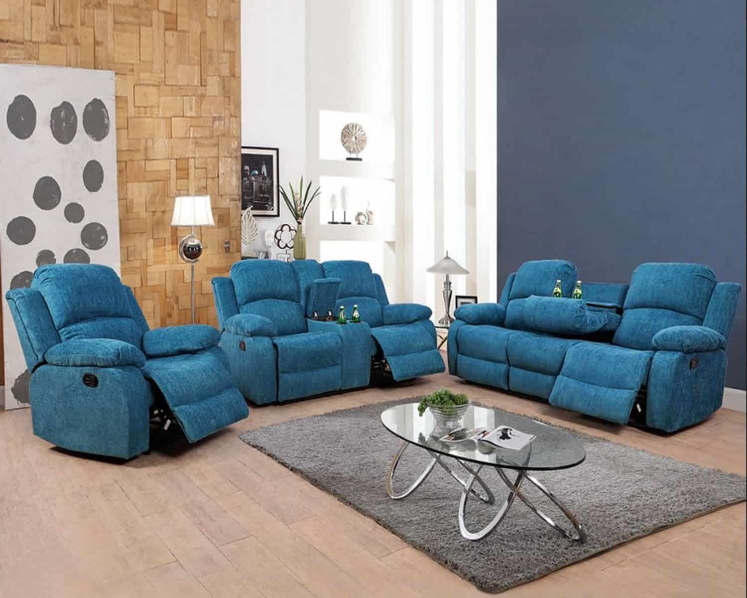 blue sofa reclining set