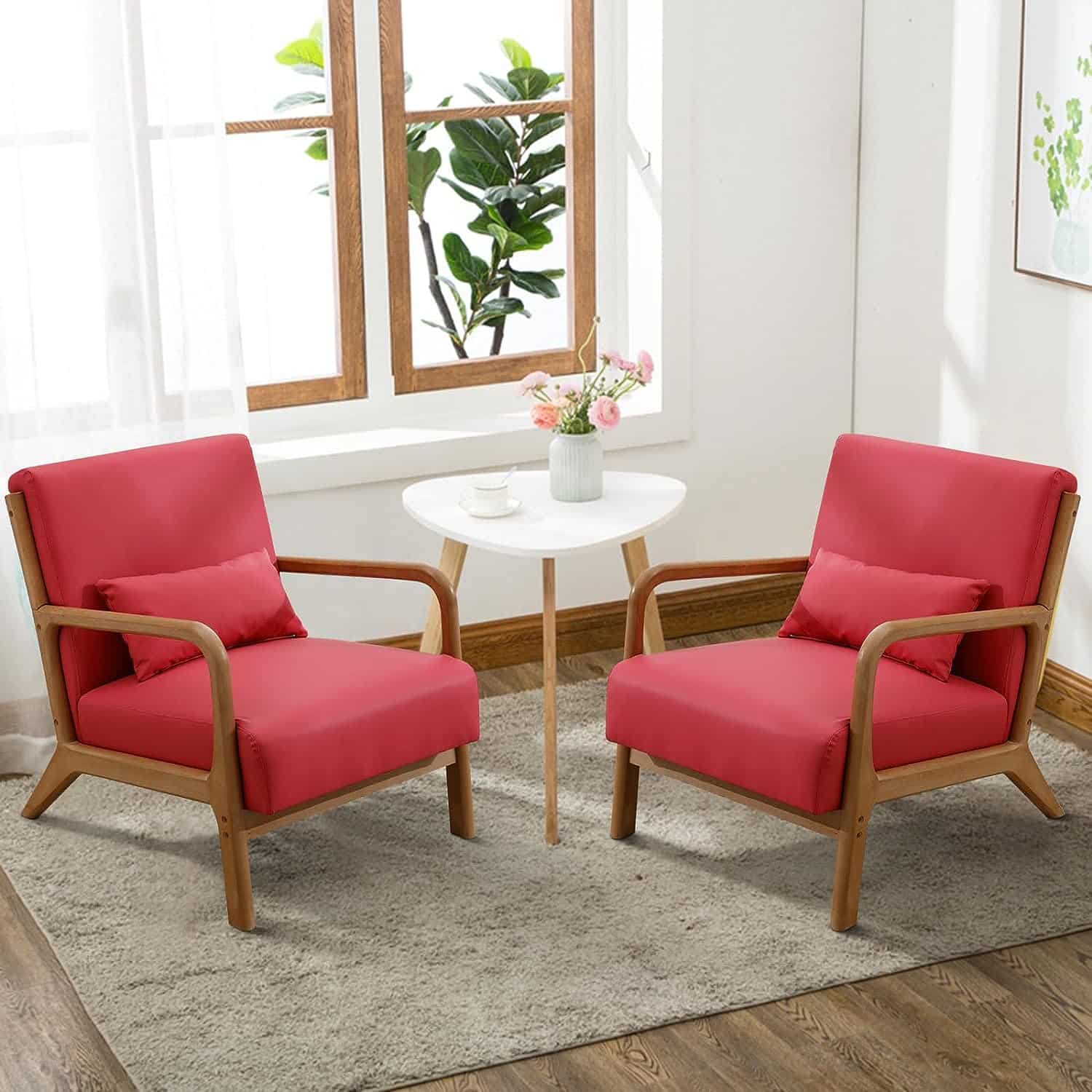 red set of 2 chairs living room