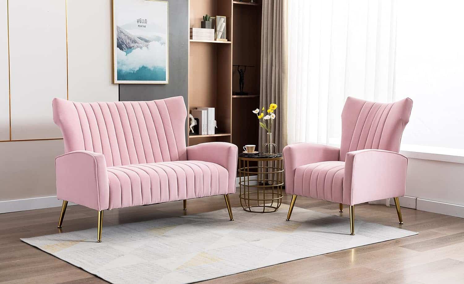 pink couches living room