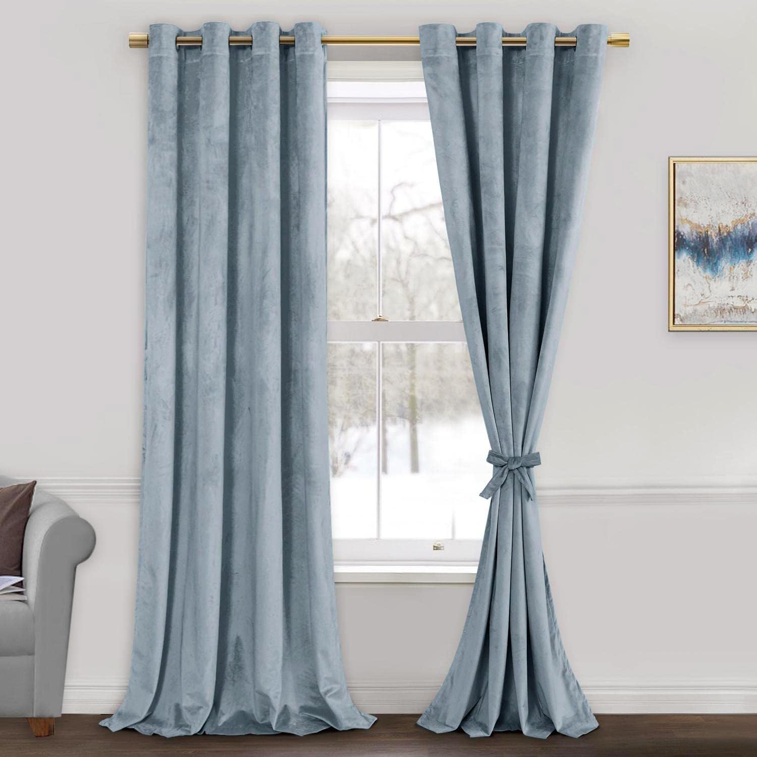 blue velvet curtains living room
