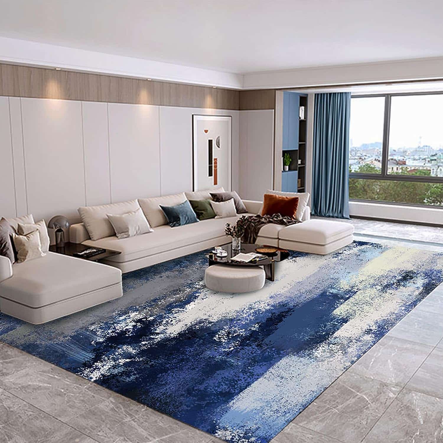 living room rug blue