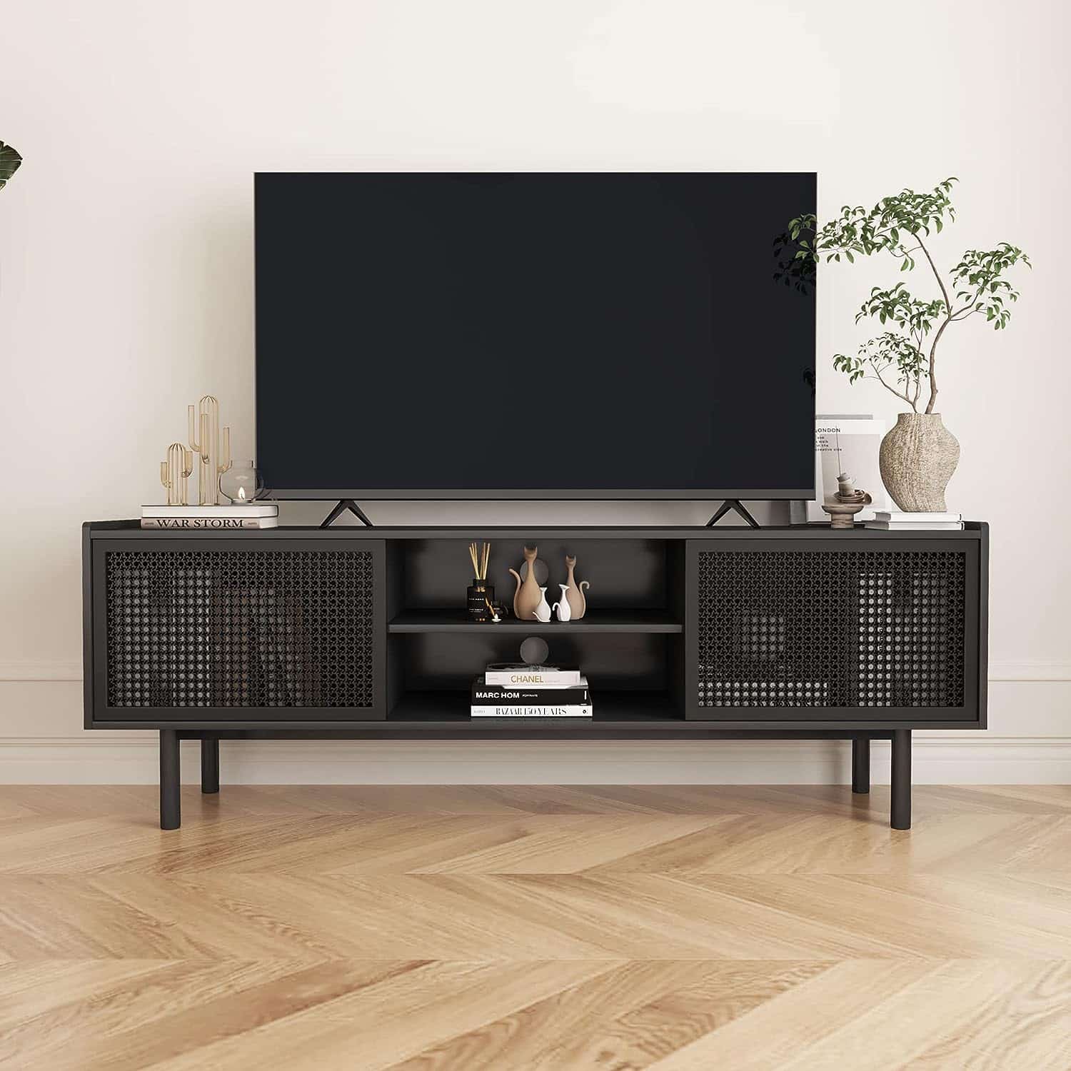 black console living room tv