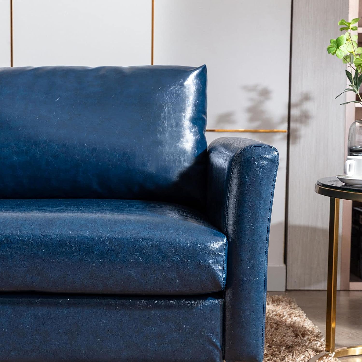 blue leather sofa living room