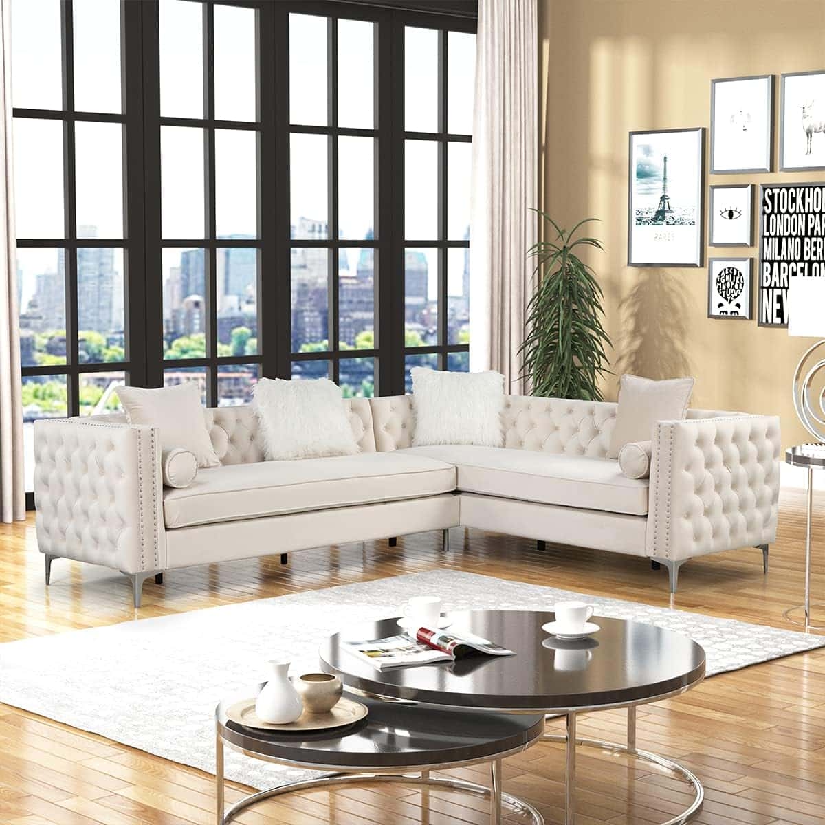 sectional white beige set living room