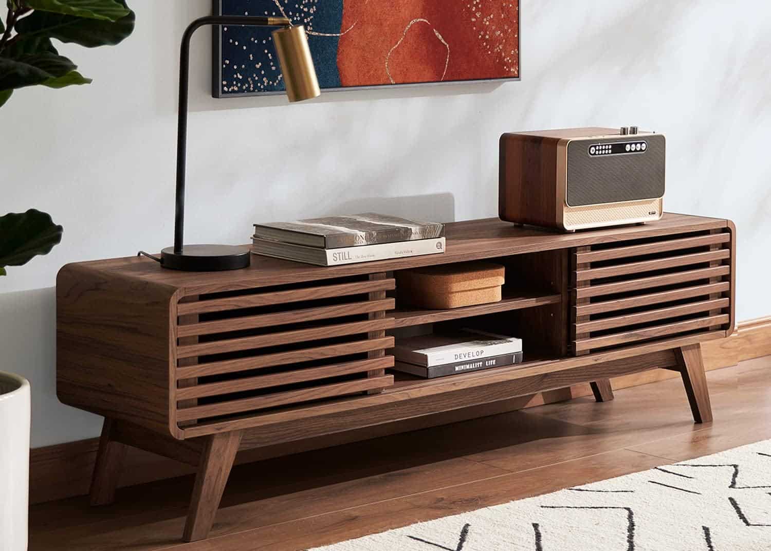 mid century modern living room console
