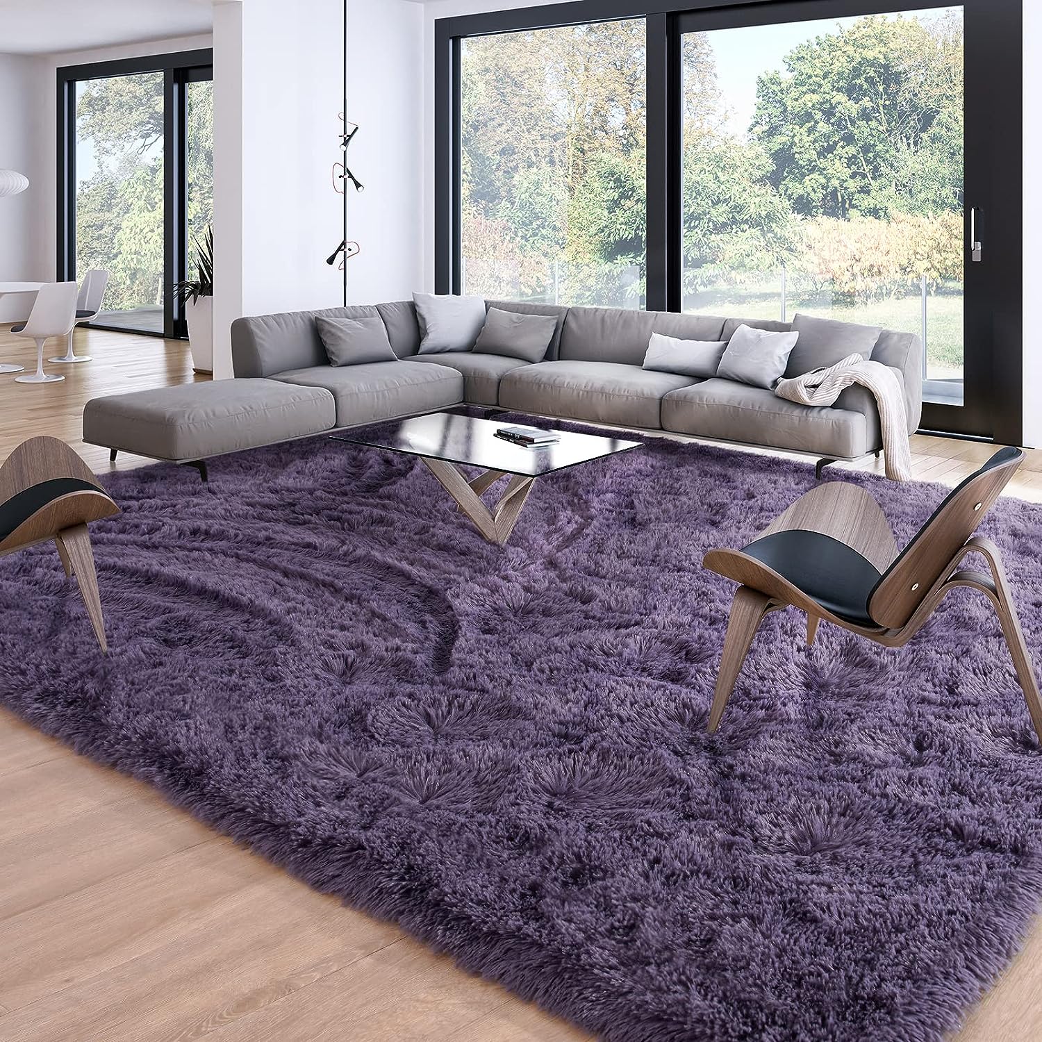 violet shaggy rug for living room