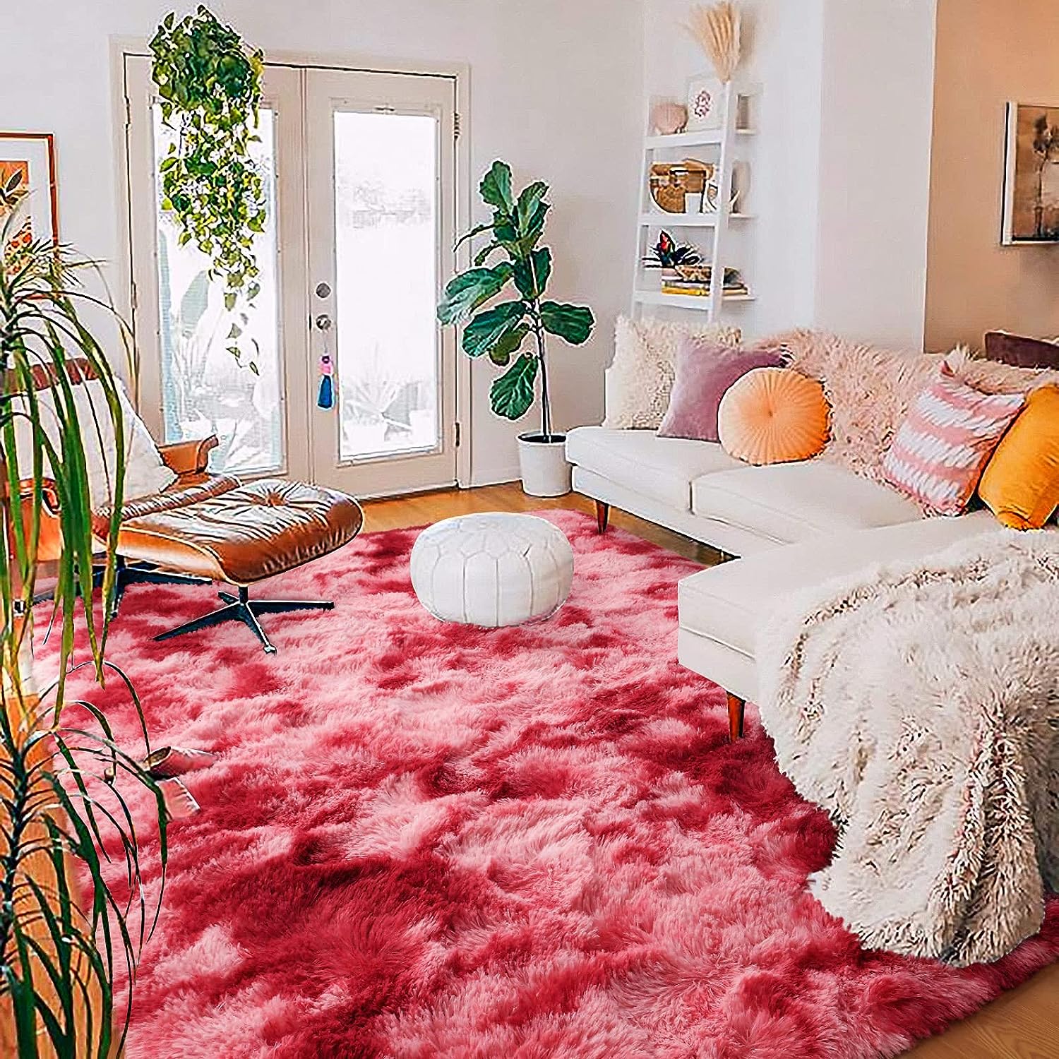 red rug in living room
