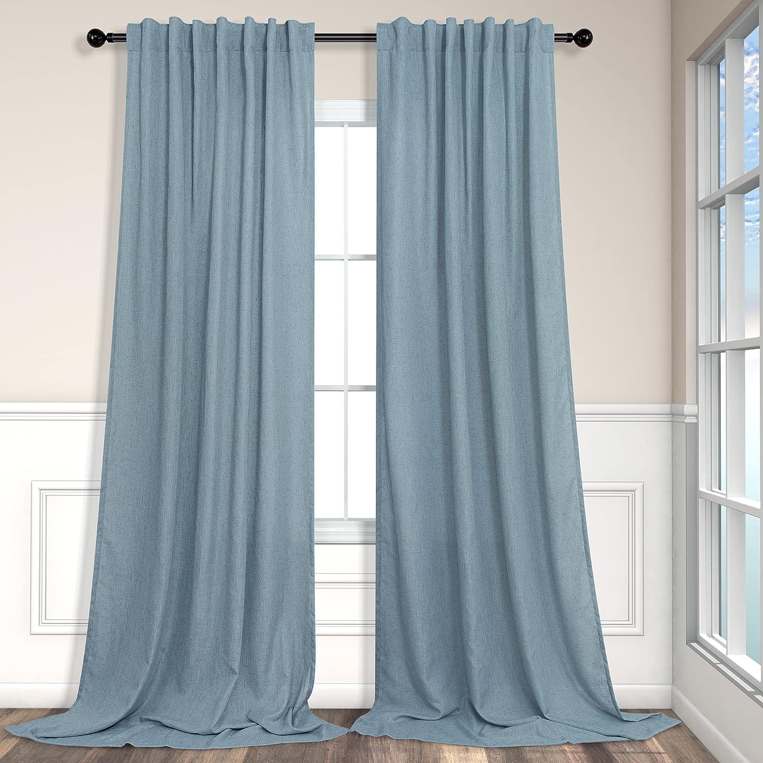 blue linen curtains for living room
