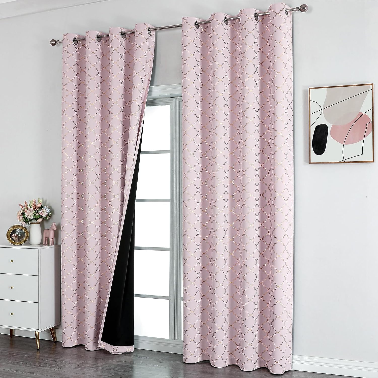 pink and gold modern living room curtain