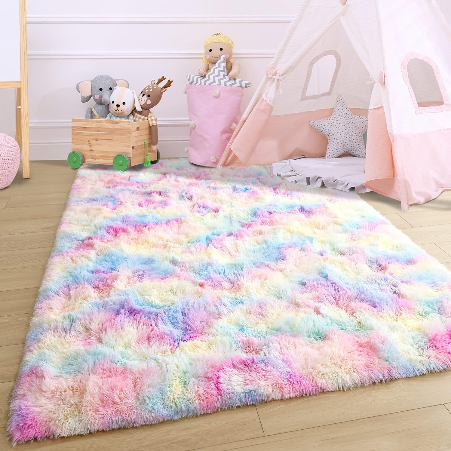 fluffy rainbow rug for living room