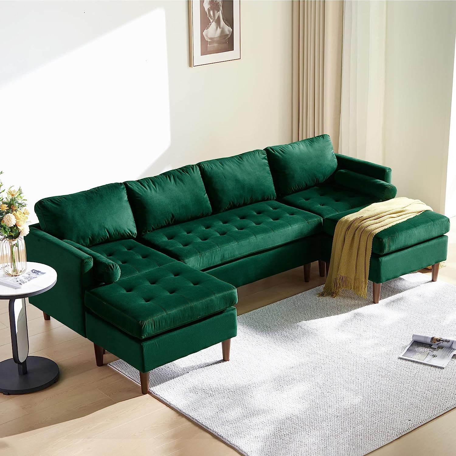 green sofa living room