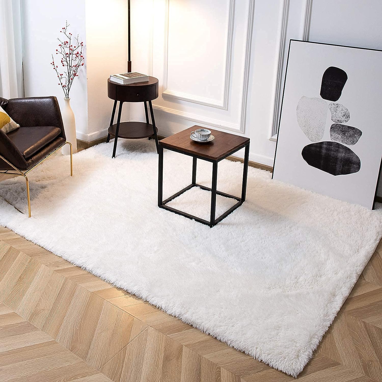 white rug in living room