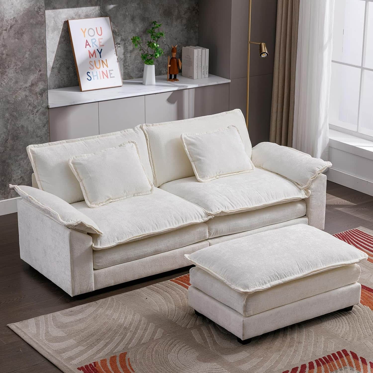 white sectional living room set