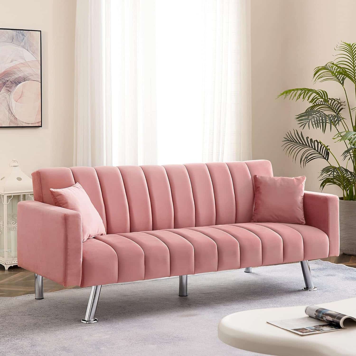 pink living room couch