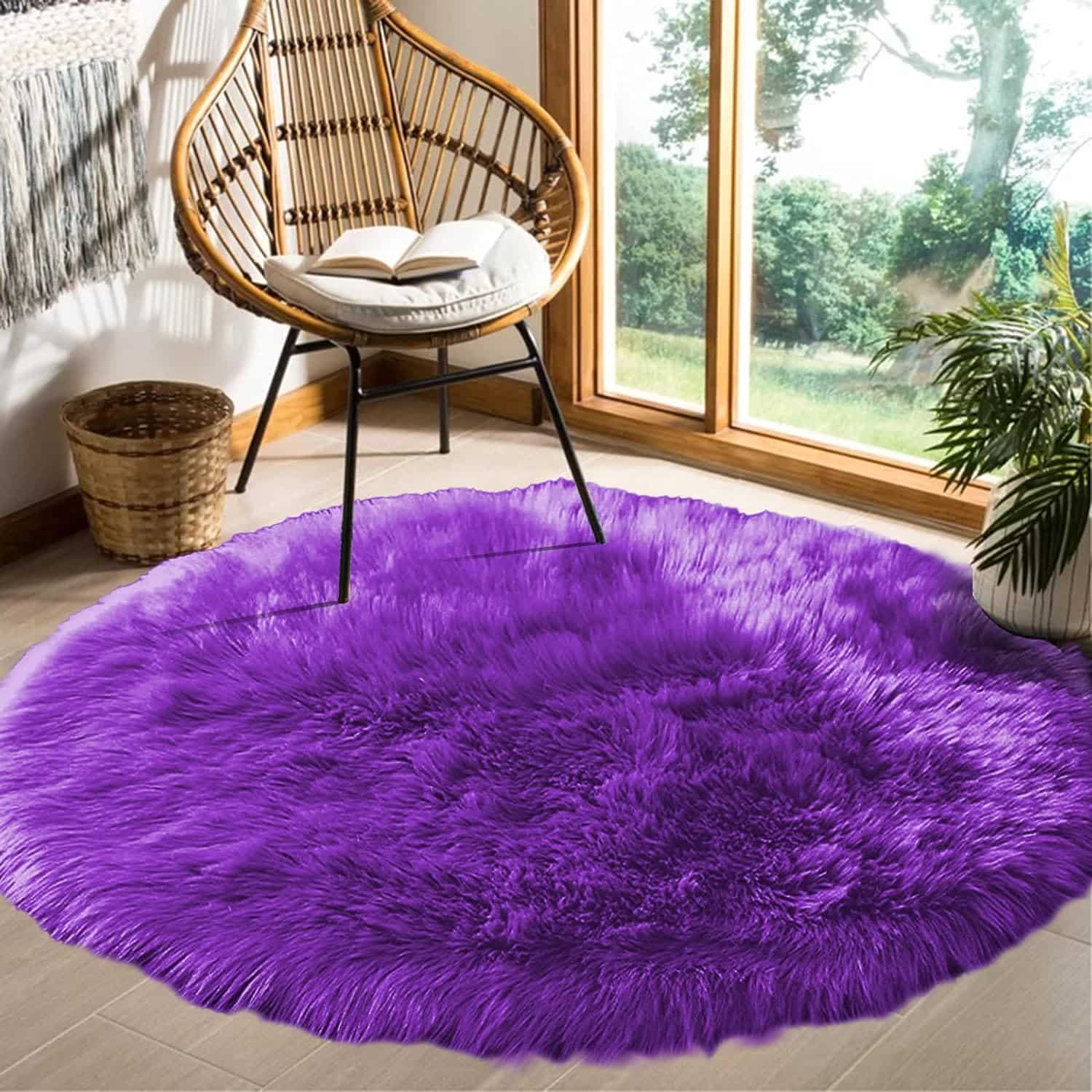 purple fluffy living room rug
