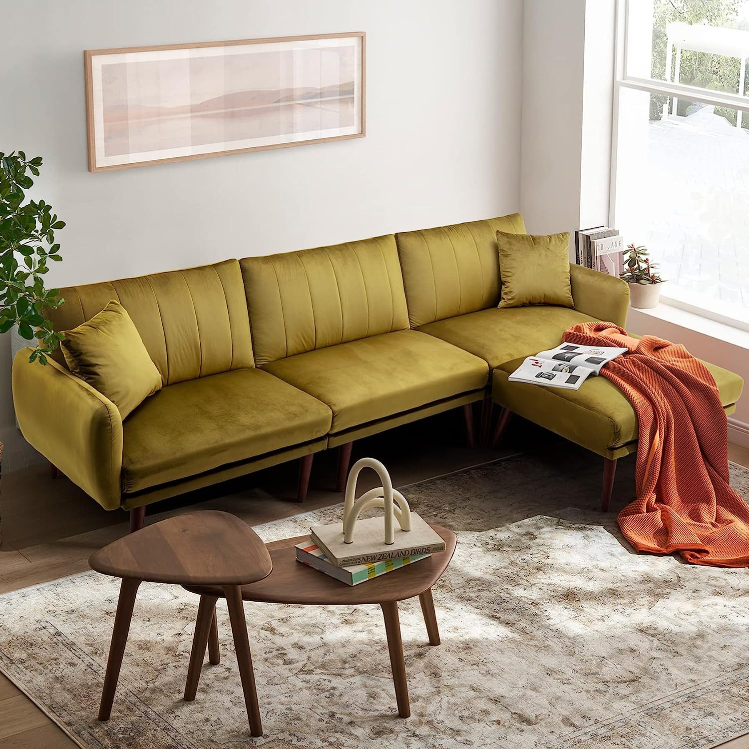 olive green sofa