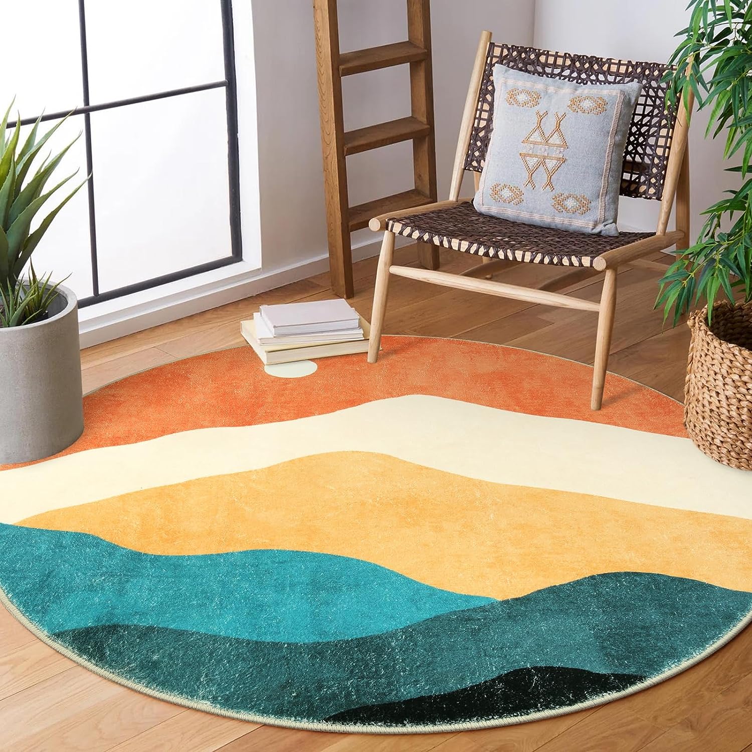 horizon abstract round rug in living room