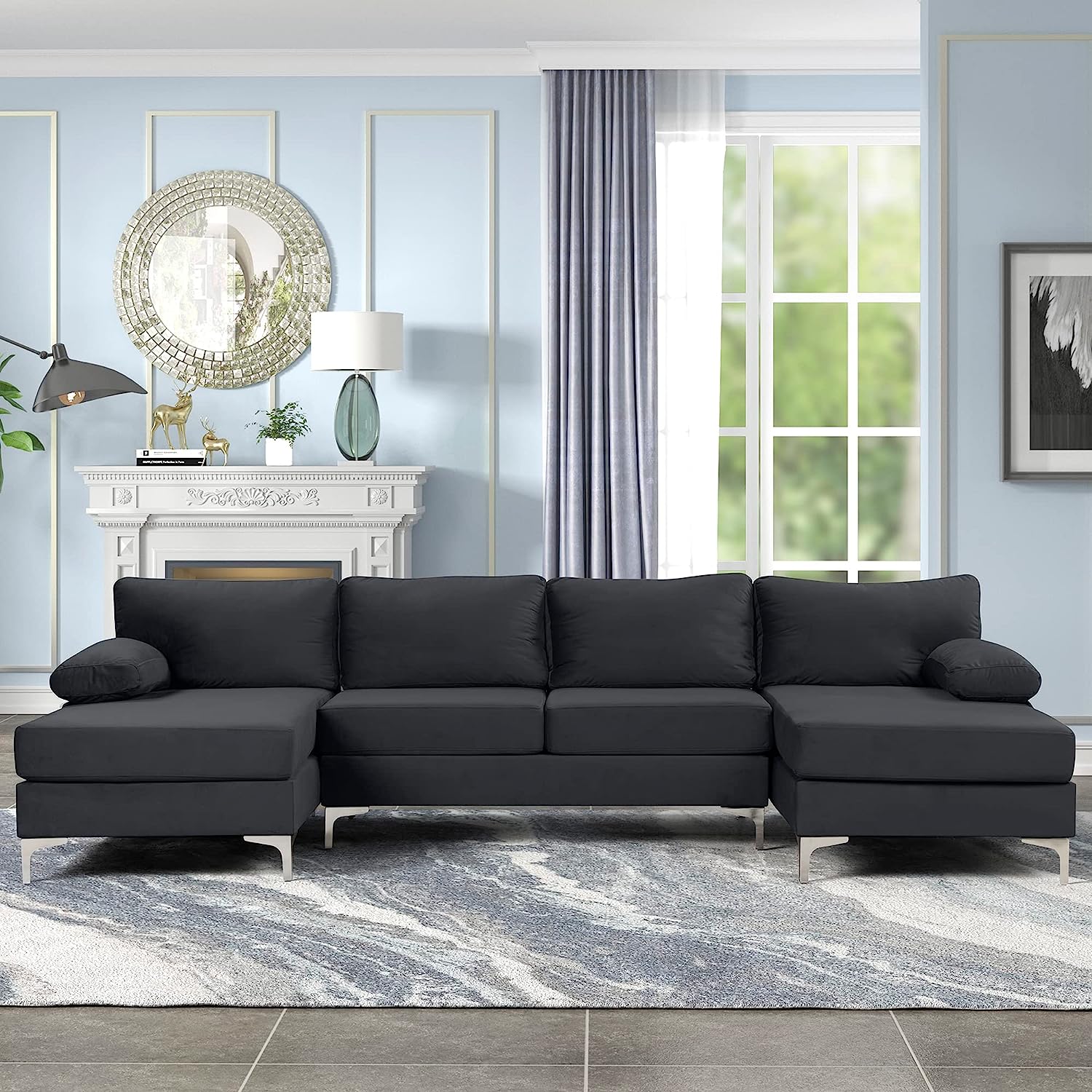black sectional living room set
