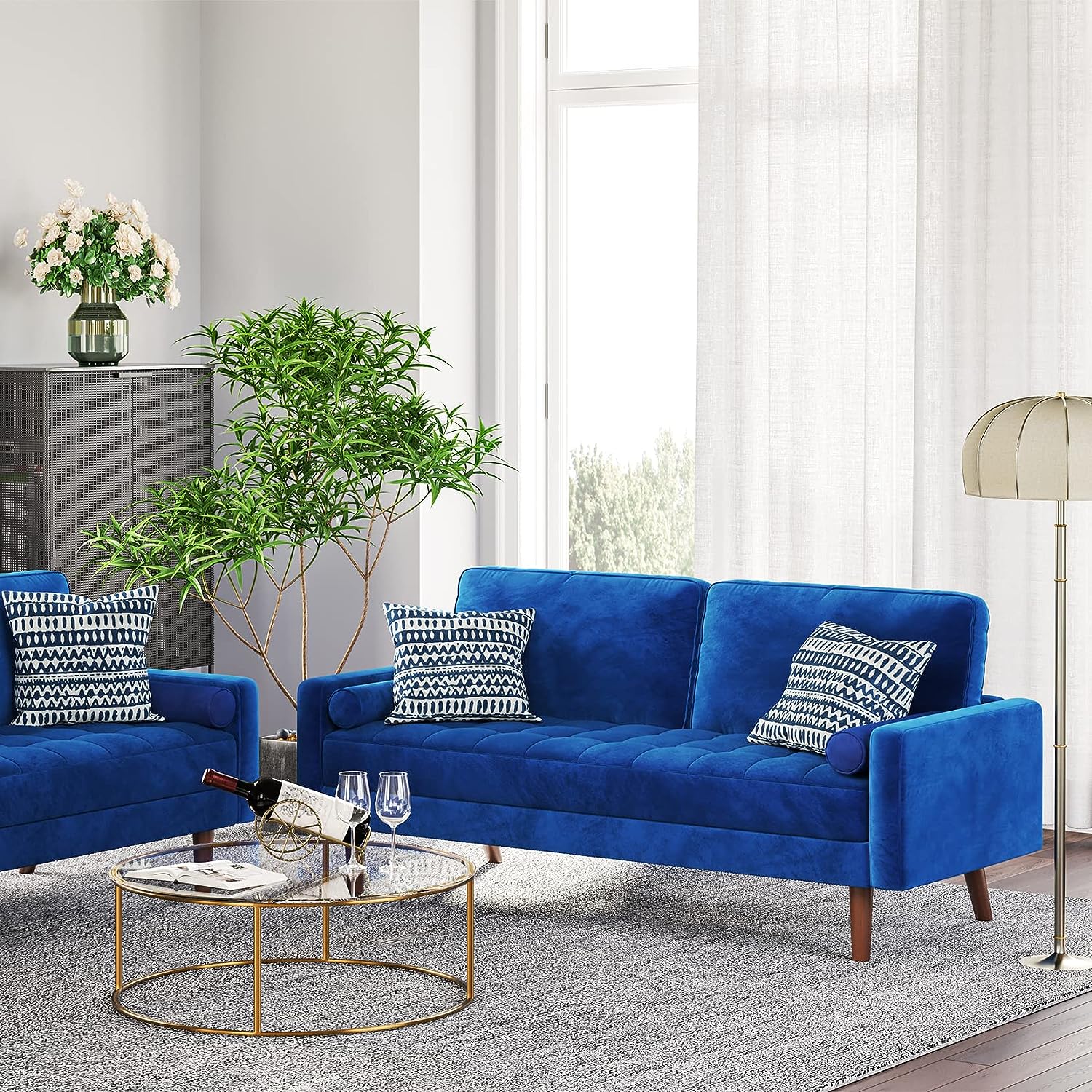 living room blue sofa