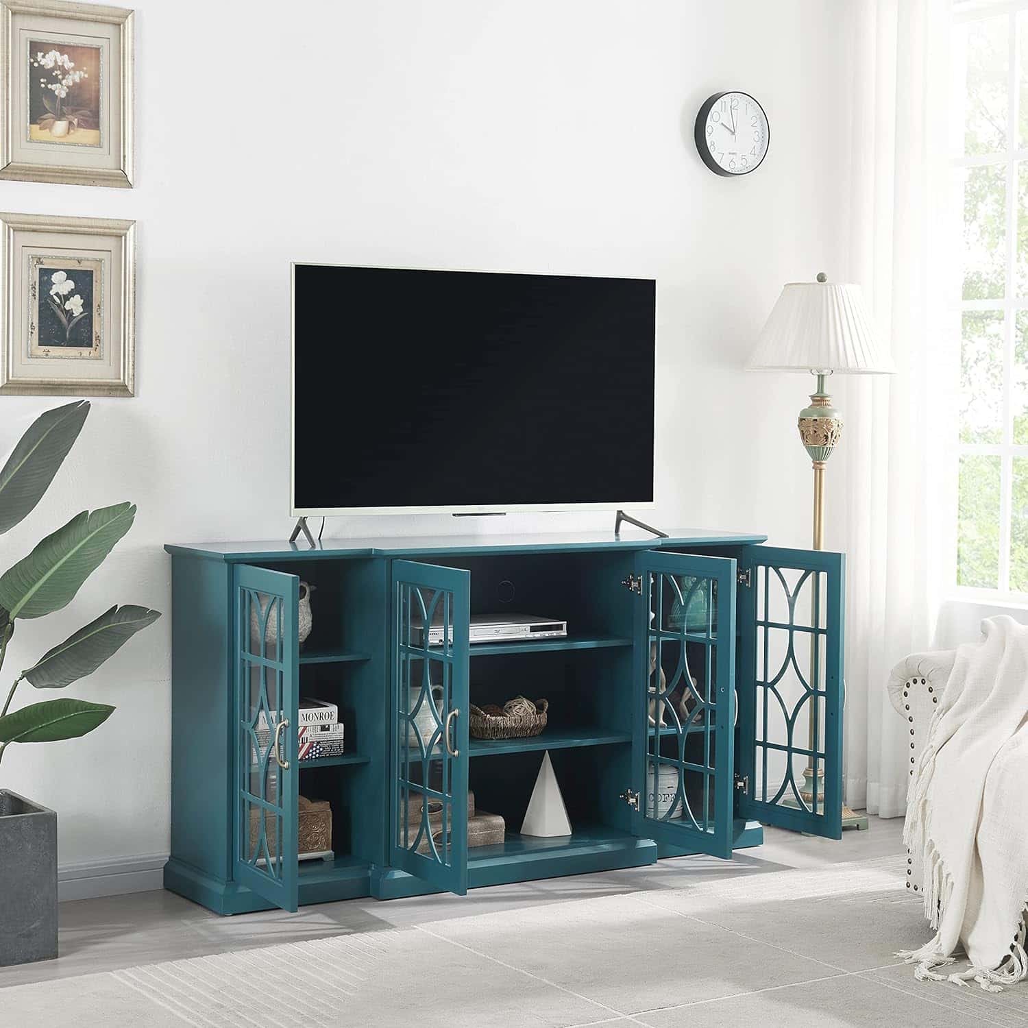 teal blue console cabinet for living room