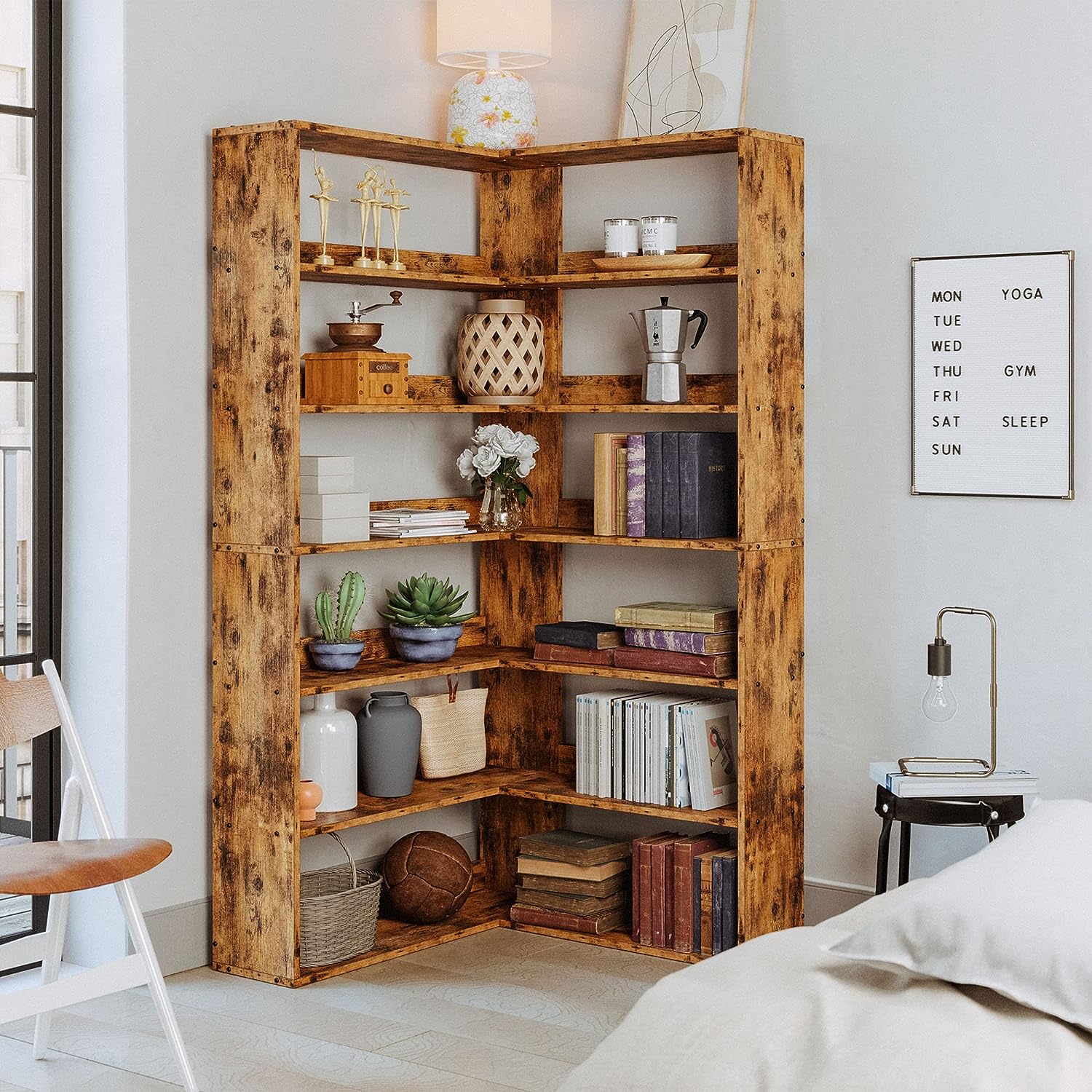 wooden living room bookshelf