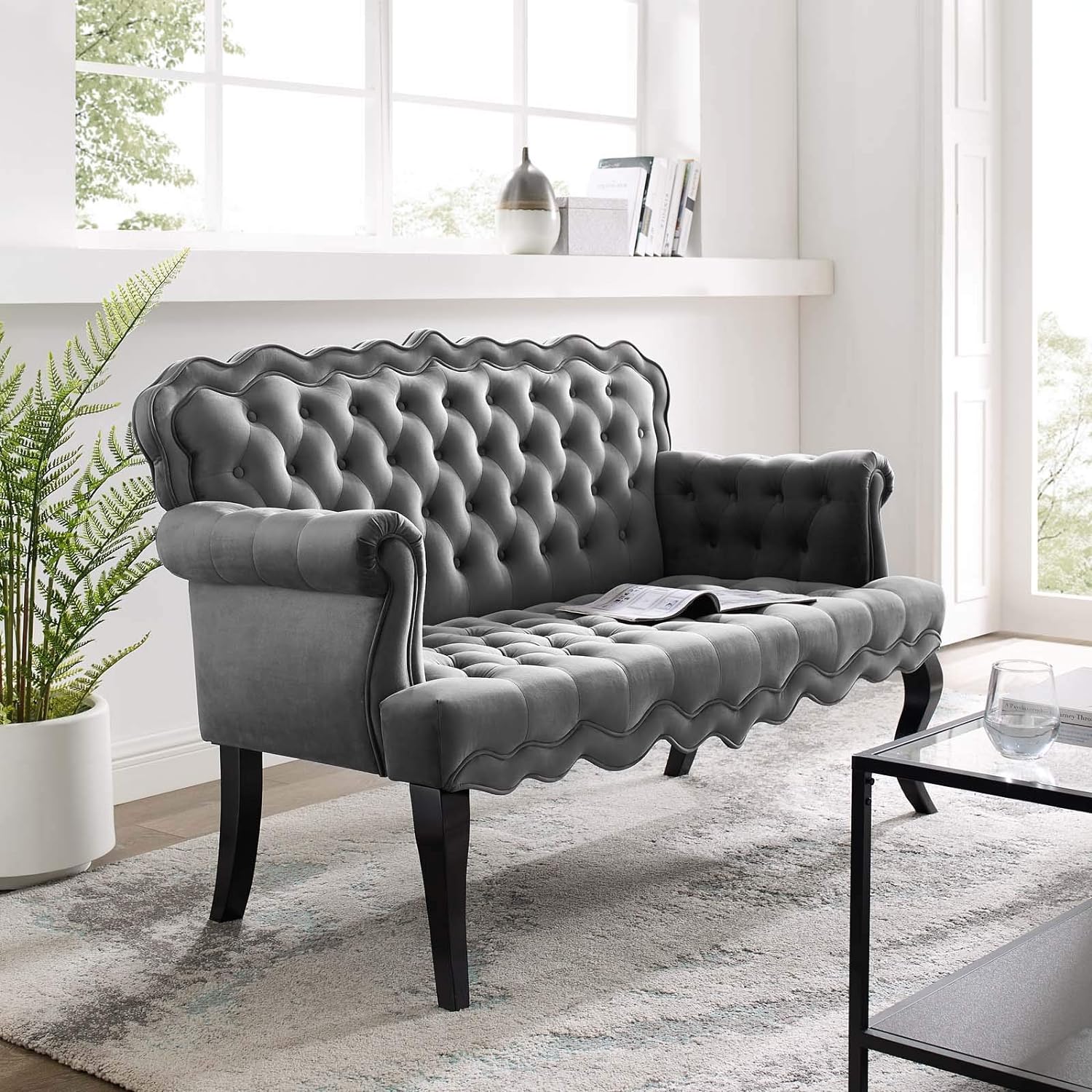 traditional gray chesterfield settee